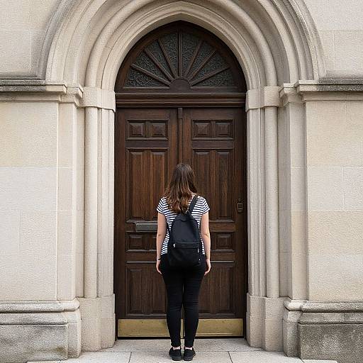 Woman Standing at Church Door