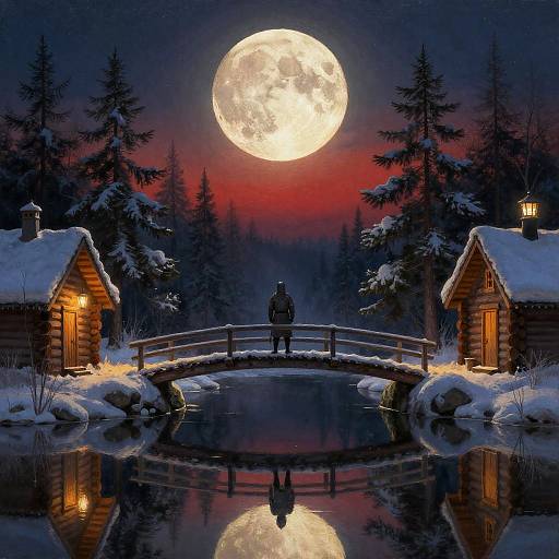 Medieval Moonlit Bridge Scene