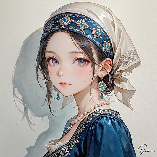 Portrait of Girl with Blue Eyes and Jewelry