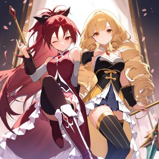 Magical Girls in Action with Polearms