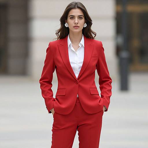 Realistic Woman in Red Tulip Suit