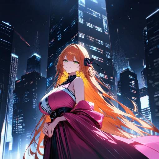 Anime Girl on City Rooftop at Night