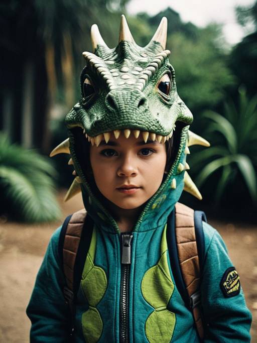 Child in Dinosaur Costume Portrait