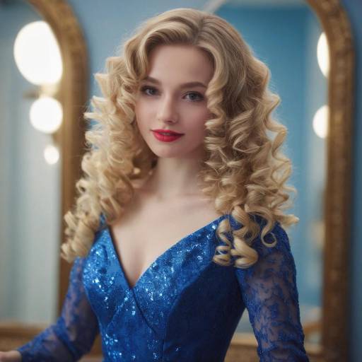 Elegant Woman in Blue Sequined Dress