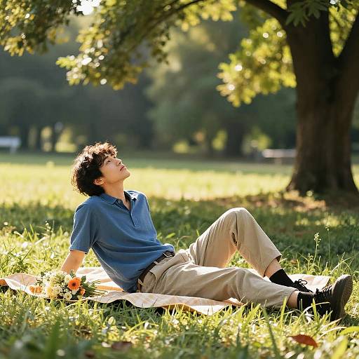 Teacher Relaxing in Sunny Meadow