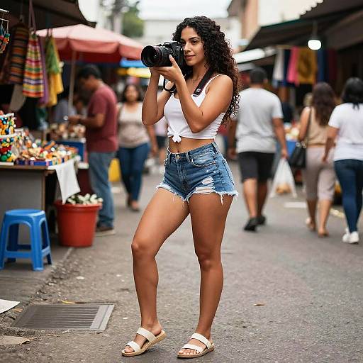 Latin Woman in Vibrant Street Market