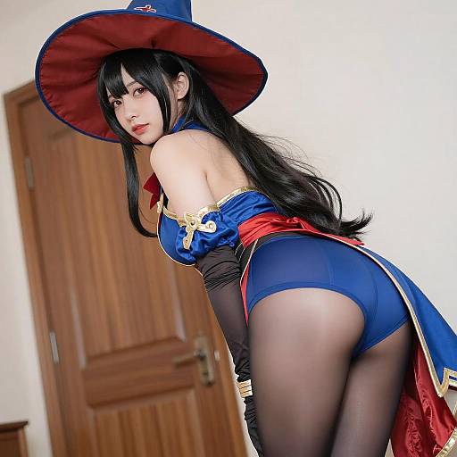 Cosplay Woman in Blue and Red Outfit