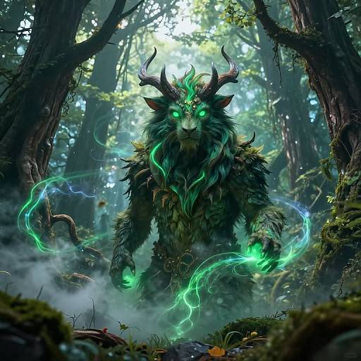 Mystical Forest Guardian with Glowing Emerald Eyes