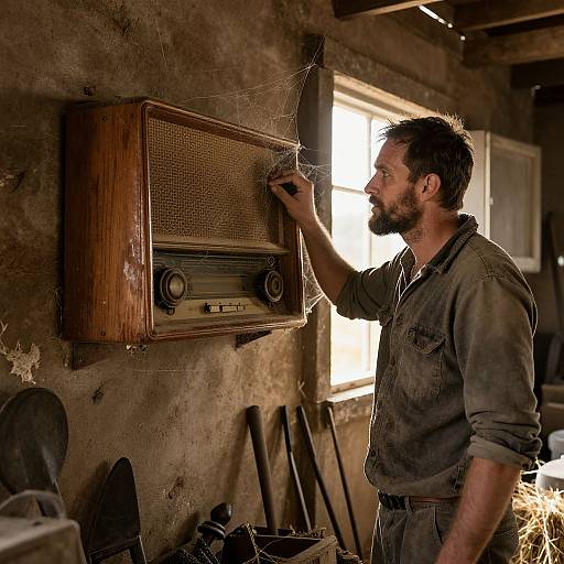 Rustic Barn Radio with Rugged Man