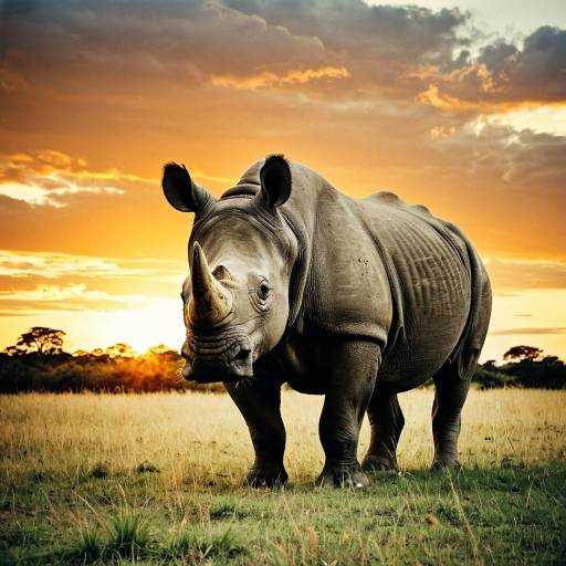 Rhinoceros at Sunset in African Savanna