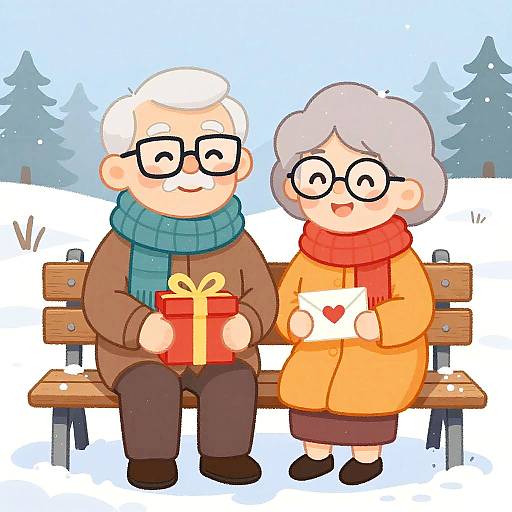 Elderly Couple Winter Cartoon