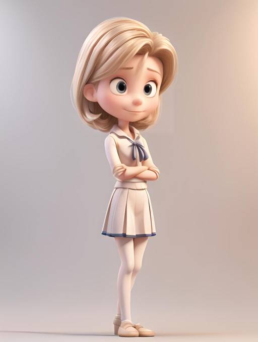 Confident Cartoon Woman in Elegant Outfit