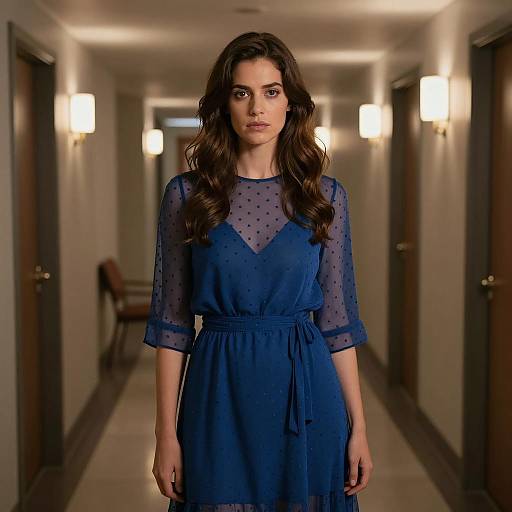 Mysterious Woman in Dim Hallway