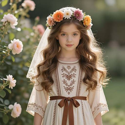 Dreamy Girl in Floral Veil