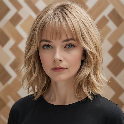 Close-up Portrait of Blonde Woman with Curtain Bangs