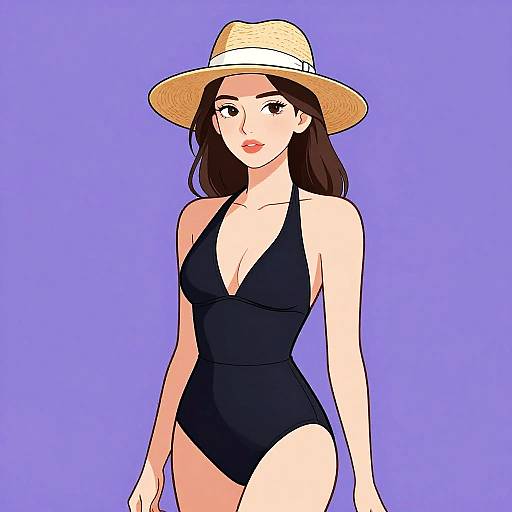 Stylish Woman in Classic Black Swimsuit