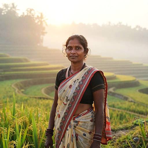 Misty Sunrise South Asian Rice Farmer