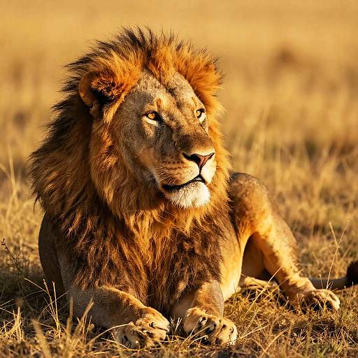 Regal Male Lion in Golden Savannah