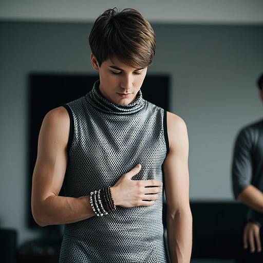 Man in Techno Outfit with Jewelry Indoors