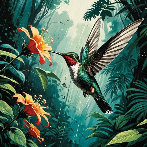 Fearless Hummingbird in Vibrant Rainforest