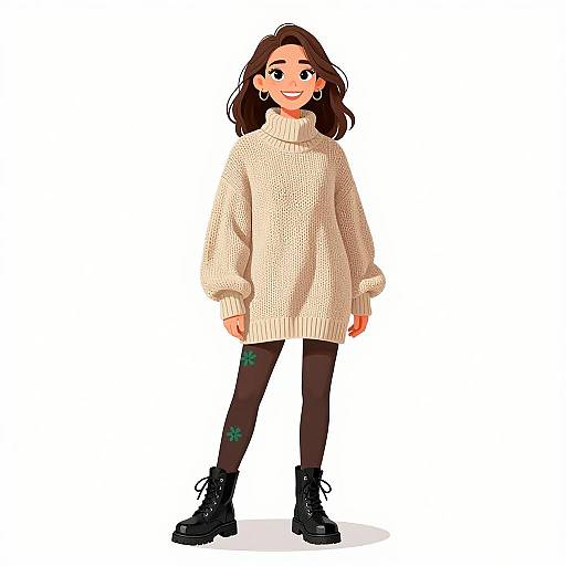 Stylish Woman in Chunky Knit Sweater Dress