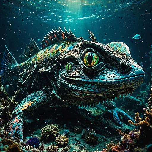 Surreal Underwater Creature with Iridescent Scales