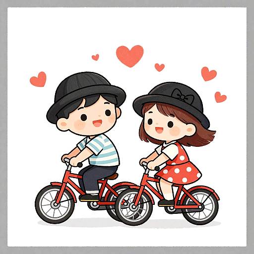 Whimsical Cartoon Kids on Bicycle