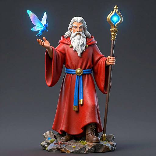 Majestic Wizard with Fairy Illustration