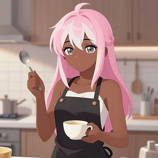 Anime Girl in Softly Lit Kitchen
