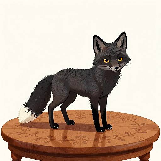 Charming Black Fox on Oak Table