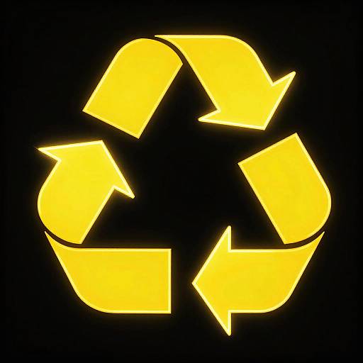 Bright yellow recycling symbol with three arrows forming a circle on a solid black background, digital graphic.