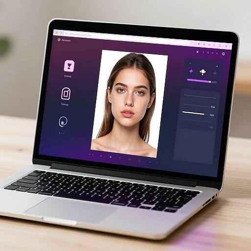 Futuristic Face Editor UI on Laptop