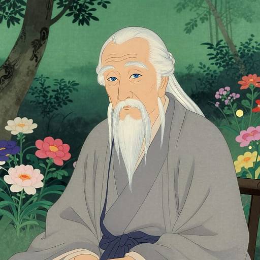 Ancient Sage in Serene Garden Oasis