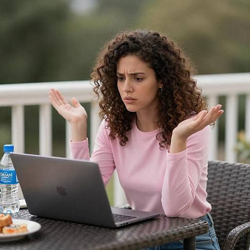 Curly Haired Woman Working at Table