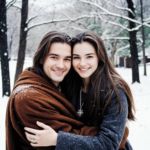 Winter Outdoor Hug: Boy and Girl