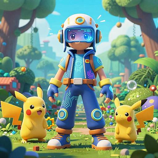 Futuristic AI Pokemon Trainer Scene