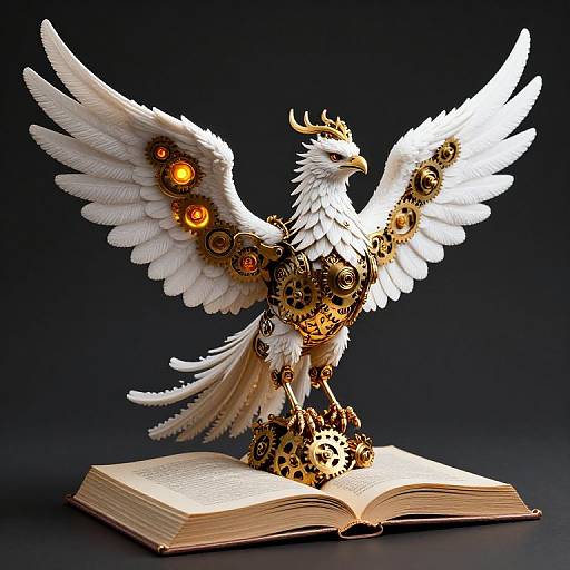 Steampunk Phoenix on Open Book
