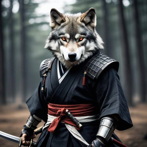 Wolf Warrior with Sword in Japanese Attire