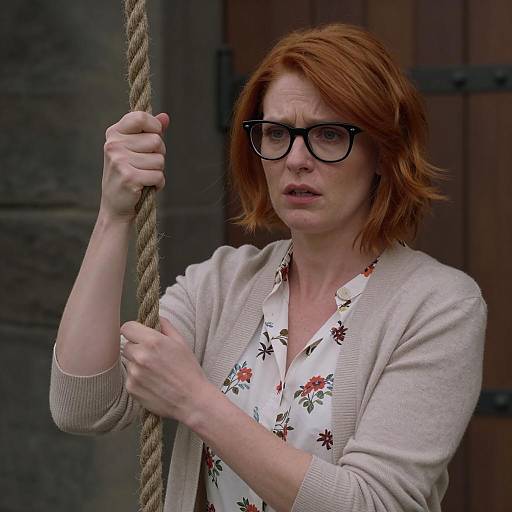 Concerned Woman Holding Rope