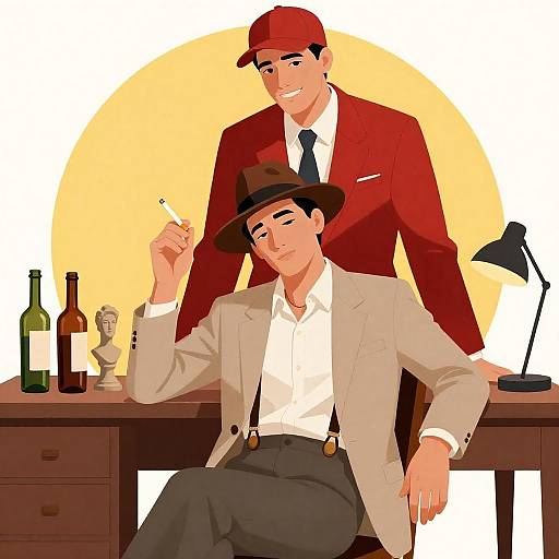 Colorful Illustration of Two Stylish Men