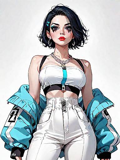 Streetwear Woman in Black Cropped Tube Top and Joggers