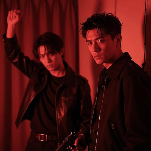 Dramatic Red-Lit Portrait of Two Men