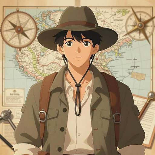 Stylish Explorer Illustration with Vintage Map