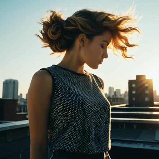 Woman with Twist Sponge Hairstyle on Rooftop