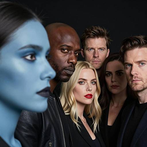 Diverse Group Portrait with Blue-Skinned Individual
