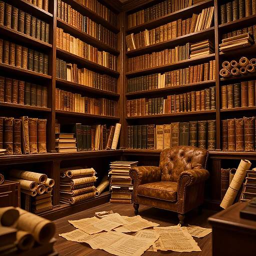 Ancient Library Interior with Warm Ambiance