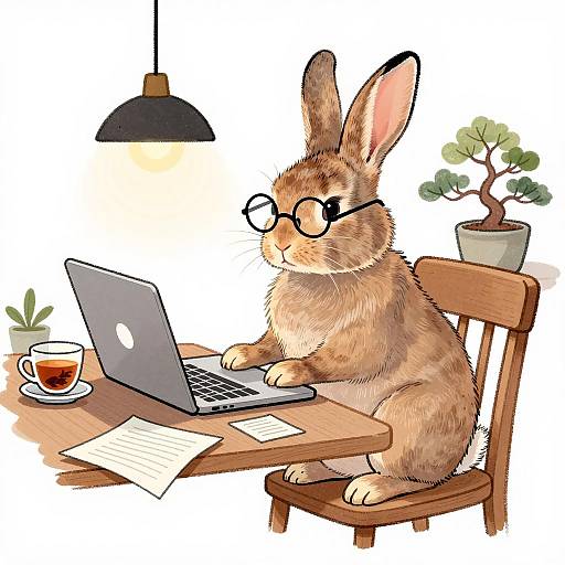 Cozy Workspace with Studious Rabbit