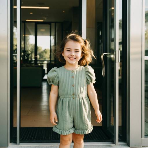 Smiling Toddler Girl in Sage Green Romper