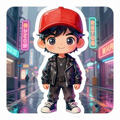 Surreal Cyberpunk Boy in Rainy City