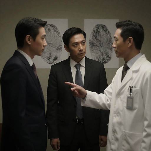 Businessmen and Scientist Discussing with Fingerprint Background